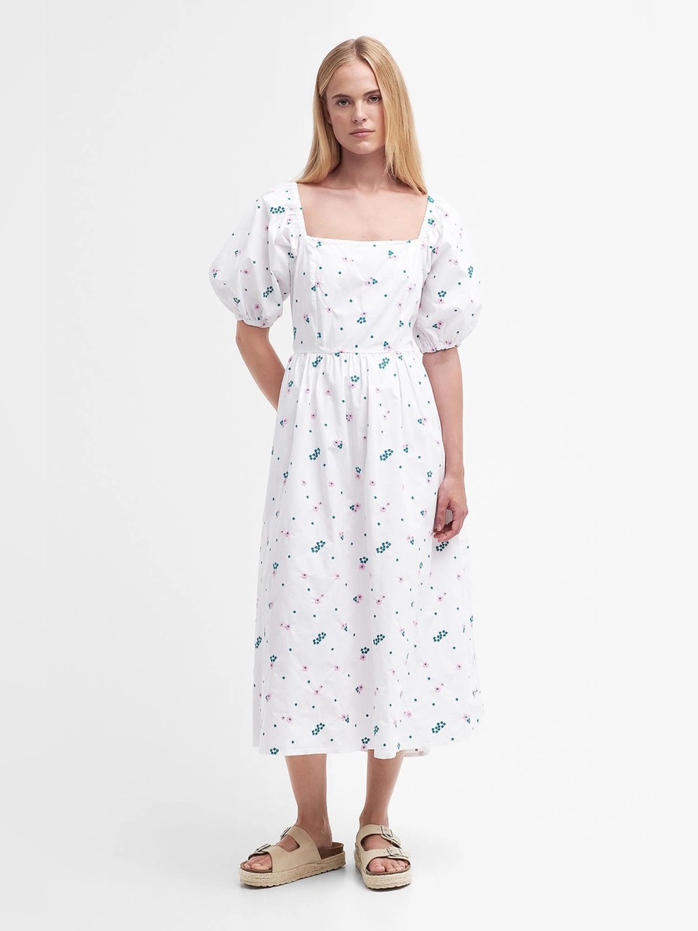 Barbour Fairacre Embroidered Floral Cutout Cotton Midi Dress White 4